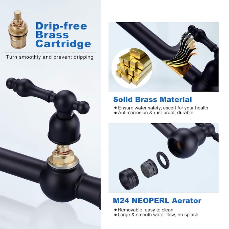 WOWOW 2-Handle Deck Mount Pot Filler Kitchen Faucet with Dual Swing Joints Design