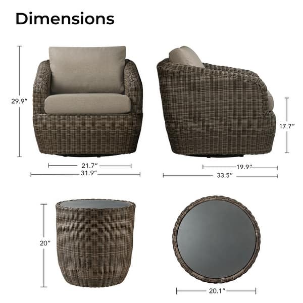 dimension image slide 10 of 12, Patio Wicker Furniture Set Outdoor Rattan Bistro Set