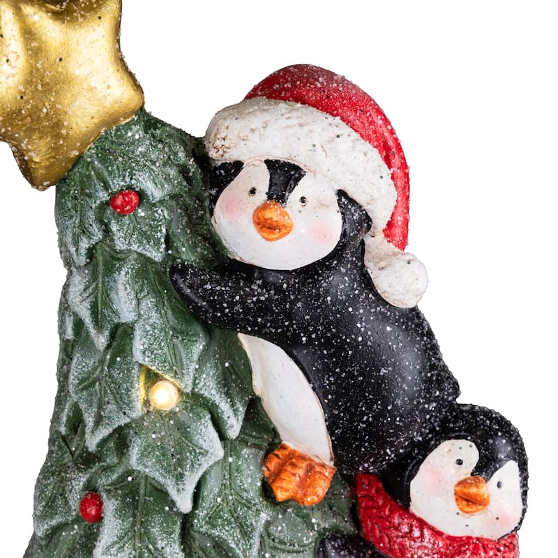 Lighted Gnome with Penguins Christmas Decoration -17" - Clear LED Lights