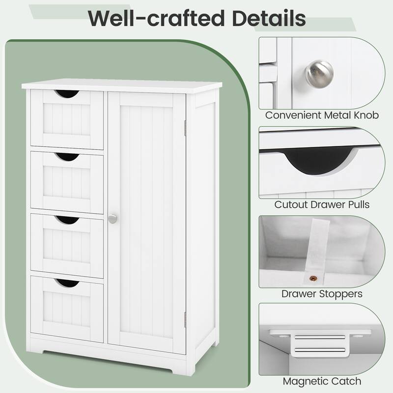 Gymax Storage Floor Cabinet Organizer Cupboard w/ 4 Drawers Adjustable