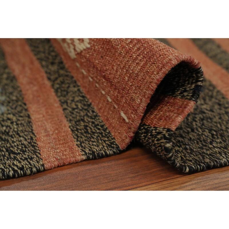 Hand Woven Oriental 100% Wool Carpet Southwestern Tribal Oranges & Rust Kilim Area Rug - 11' 11'' X 6' 4''