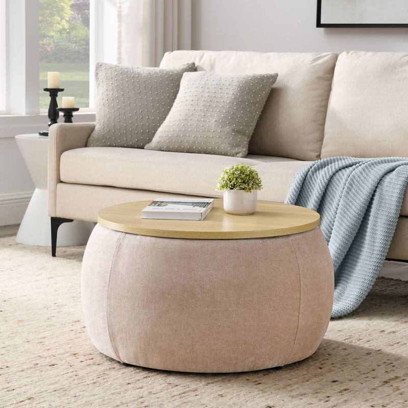 Round Storage Ottoman for End Table