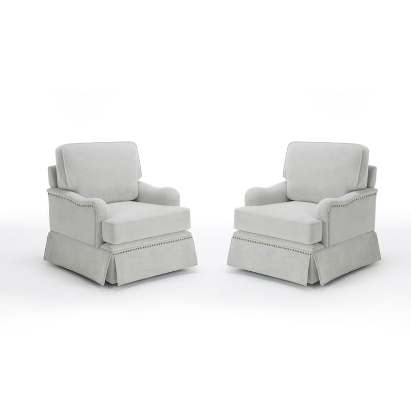 Set of 2 Chenille Swivel Accent Chair with Nailhead Trim Skirt