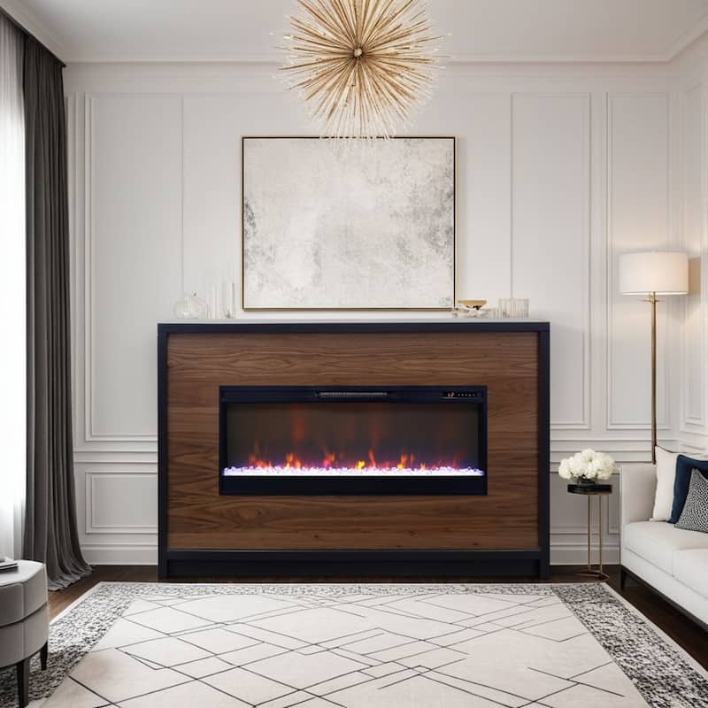 Bridgevine Home Aria 62 inch Fireplace Mantel, Minimal Assembly, Black and Walnut Finish