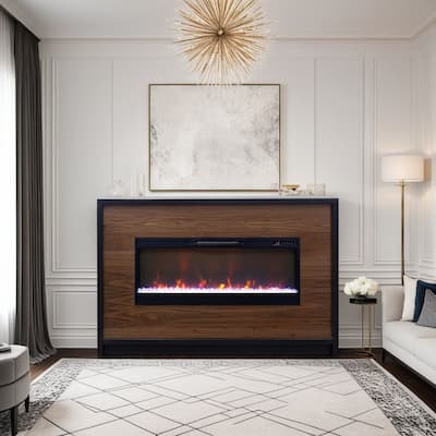 Bridgevine Home Aria 62 inch Fireplace Mantel, Minimal Assembly, Black and Walnut Finish