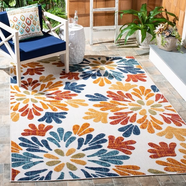 slide 2 of 6, SAFAVIEH Cabana Fleda Indoor/ Outdoor Waterproof Patio Floral Rug 3' x 5' - Creme/Red