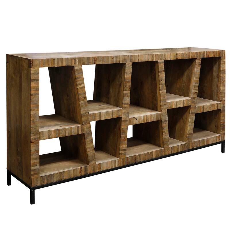 Harp & Finial Leeds Dark Walnut with Iron Base Bookcase - Dark Walnut