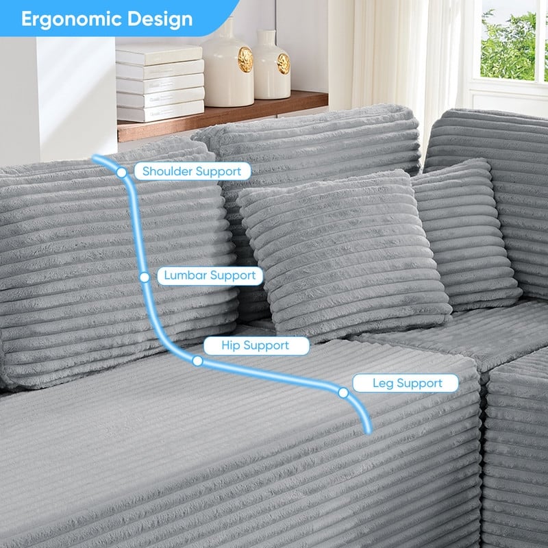 Corduroy 141'' Deep Seat Modular Sectional Sofa, Modern 8-Seater U-Shape Sofa Couch with Moveable Ottoman