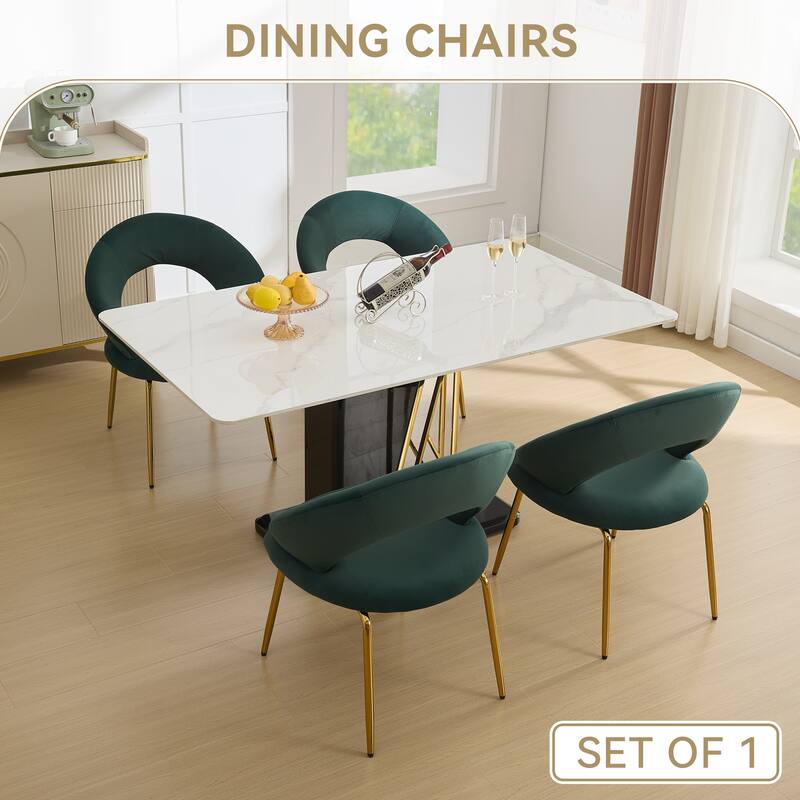 Set of 1 Velvet Fabric Dining Chairs With Curved Backrest and Golden Metal Legs for Kitchen or Dining Room