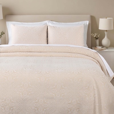 Blue Nile Mills Floral Matelasse Medium Weight 3 Piece Bedspread and Pillow Sham Set