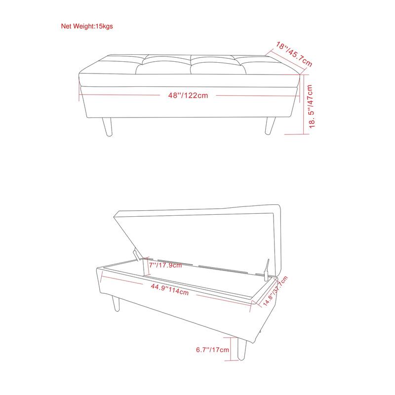 WYNDENHALL Blanchette 48 inch Wide Mid Century Modern Rectangle Storage Ottoman