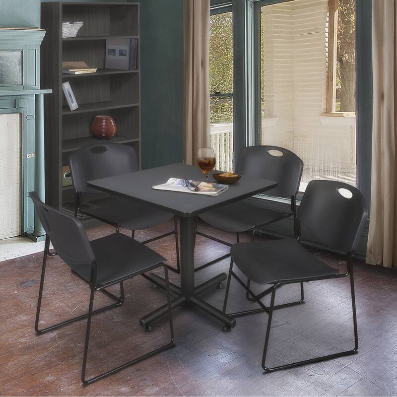 30" Square Breakroom Table- Grey & 4 Stack Chairs- Black - Grey, Black - 30