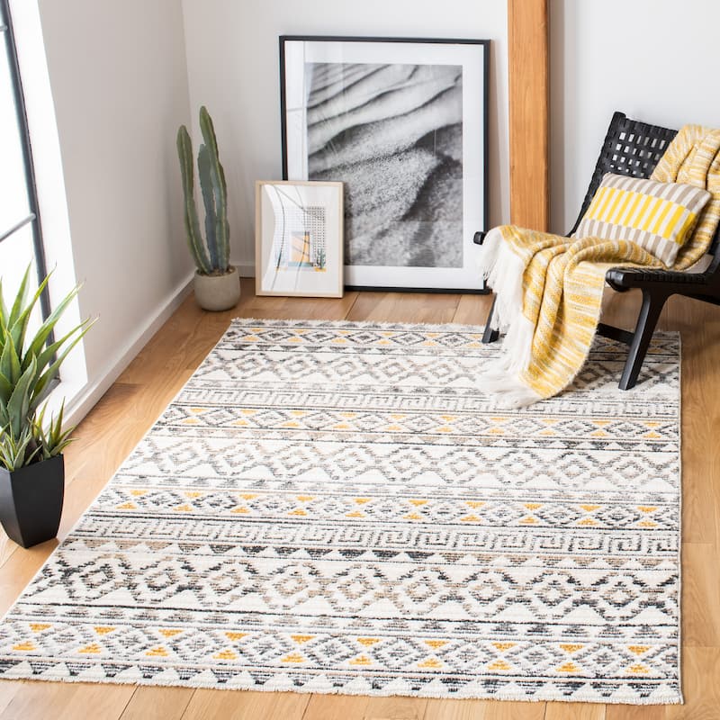 SAFAVIEH Sedona Elmire Boho Tribal Fringe Rug - 8' x 10' - Ivory/Charcoal