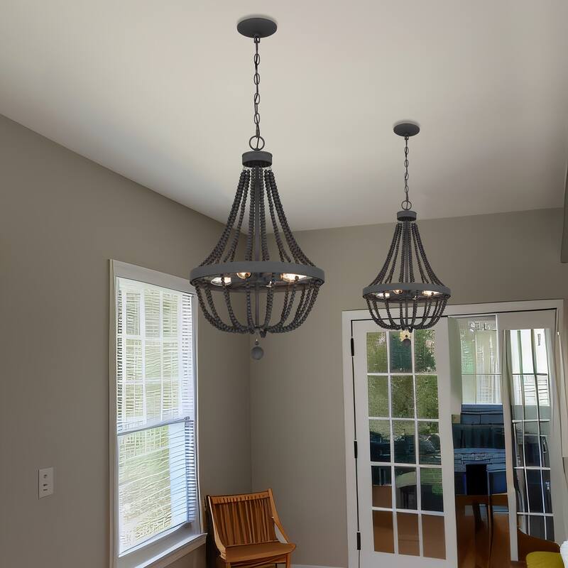 Cauhu 4-light Farmhouse Coastal Beaded Empire Chandelier for Dining Room - 16'' W x 16'' D x 27'' H