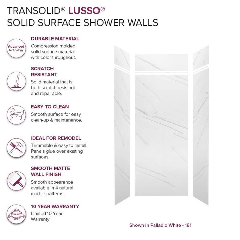 Transolid LWKX36368412 Lusso 96" H x 36" W x 36" D Three Wall Alcove