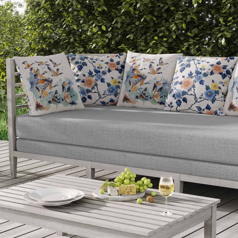 Geese in Flight Indoor/Outdoor Reversible Throw Pillow Blue and Orange