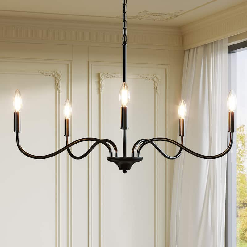 Black Metal Farmhouse Candle Chandelier/ Pendant Height Adjustable