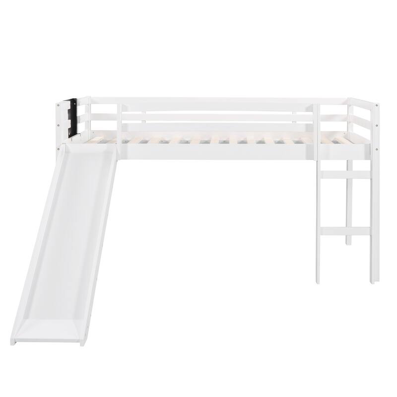 Twin Loft Bed with Slide, Chalkboard & Ladder, Solid Wood, Fun Kids Bed