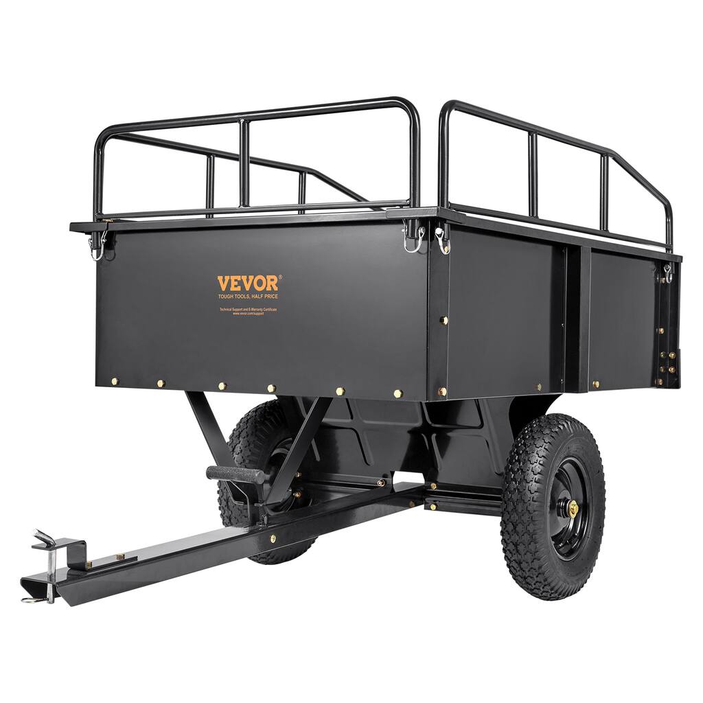 VEVOR Heavy Duty Steel ATV Dump Trailer 15 Cubic Feet Tow Behind Dump Cart Garden Trailer