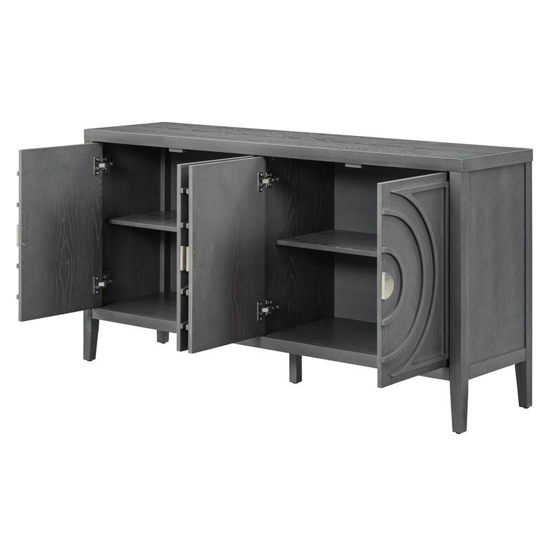 Storage Cabinet with Doors and Adjustable Shelves, Retro Sideboard Buffet Cabinet with Circular Groove Design Metal Door Handle