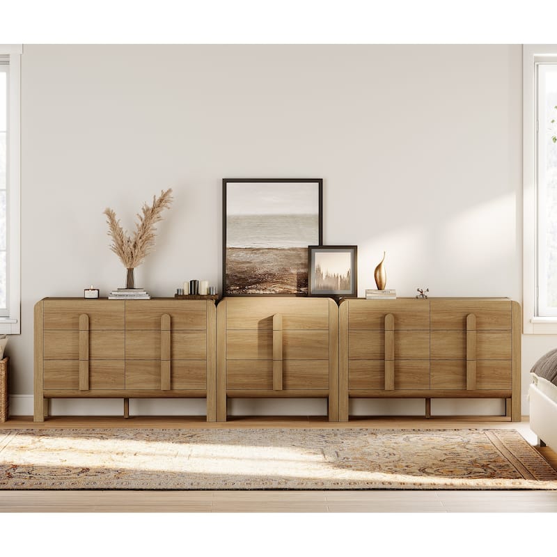 WAMPAT 3-Piece Dresser Set For Bedroom, 125.9" Large Mid Century Dresser For Closet, Curved Profile Wooden Chest Of Drawers - Walnut