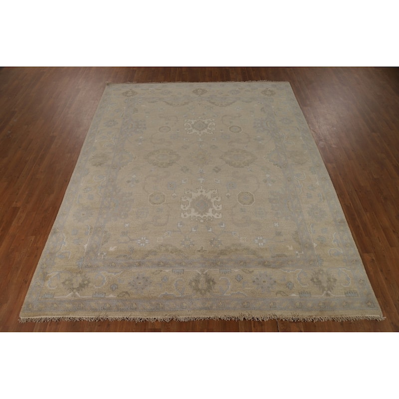 Earth Tone Oushak Area Rug Hand-Knotted Wool Carpet - 8'0"x 9'10"