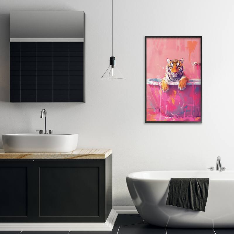 Stupell Bright Bathing Tiger in Tub Framed Giclee Art Design By LSR Design Studio