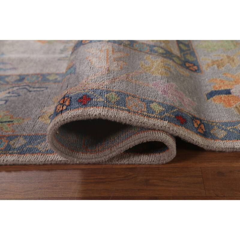 Earth Tone Floral Oushak Indian Area Rug Handmade Wool Carpet - 8'1"x 9'10"