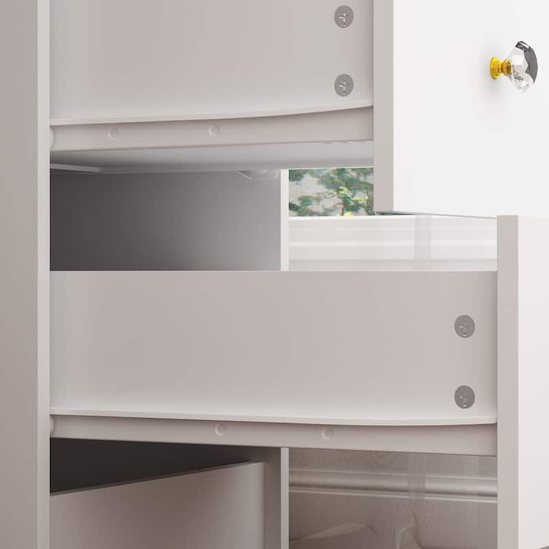 White Makeup Vanity - LED Mirror, USB-Powered Lights, Dresser Table