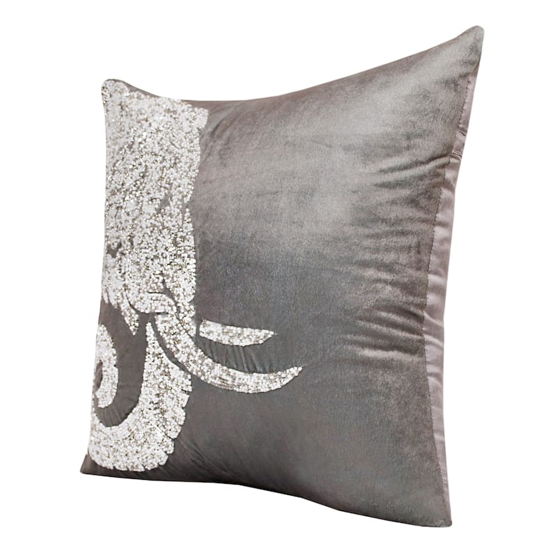 Sevita Handmade Gray/Silver Animal Print Polyester Throw Pillow, 20" x 20"