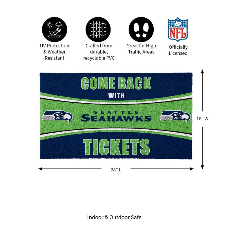 Seattle Seahawks 28 in. x 16 in. PVC "Come Back With Tickets" Trapper Door Mat