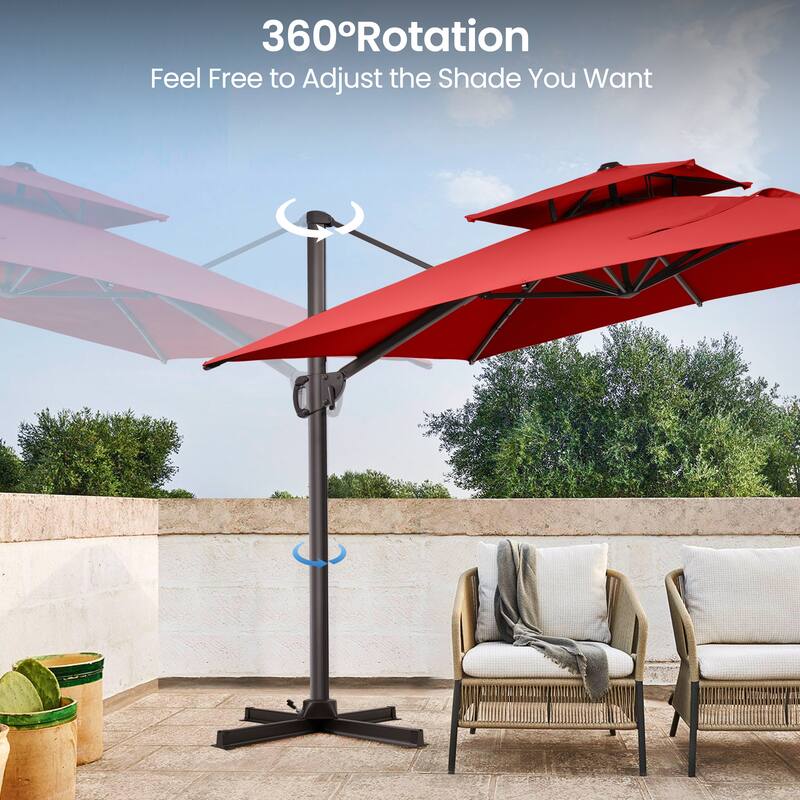 9 FT x 12 FT Outdoor Patio Dual Top Umbrella Cantilever Offset with No Base