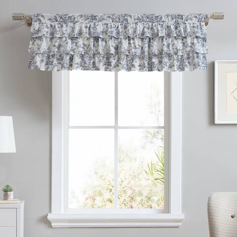 Laura Ashley Annalise Floral Cotton Pole Top Grey Window Valance - 50 x 18