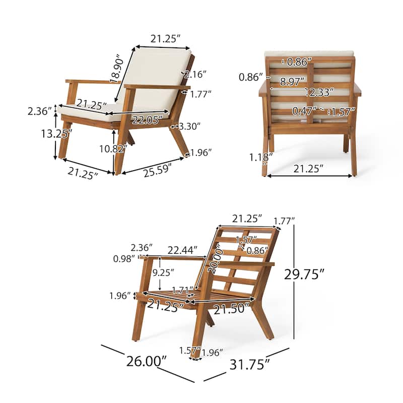 Temecula Outdoor Acacia Wood Club Chairs with Cushions (Set of 2) by Christopher Knight Home
