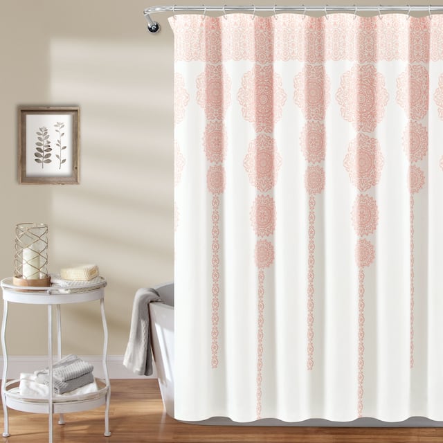 Lush Decor Stripe Medallion Shower Curtain - Blush