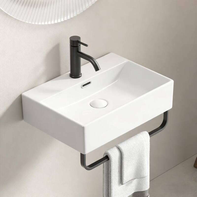 Ceramic Bathroom Sink with Integrated Towel Bar
