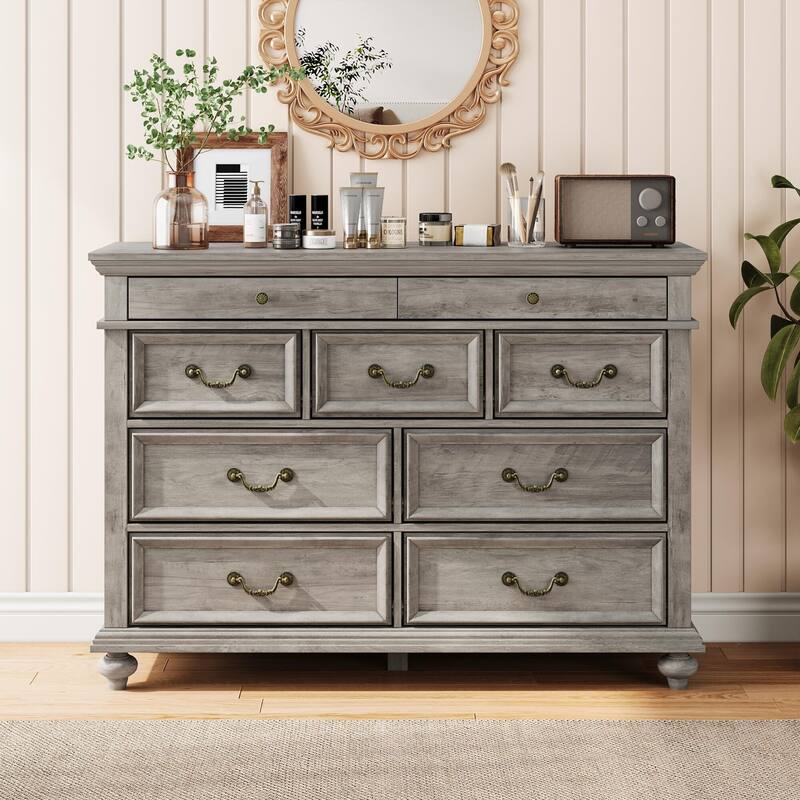Farmhouse 9 Drawers Dresser for Bedroom, 47" Wide Wood Rustic Chest of 9 Drawers with Metal Handles, Vintage Design