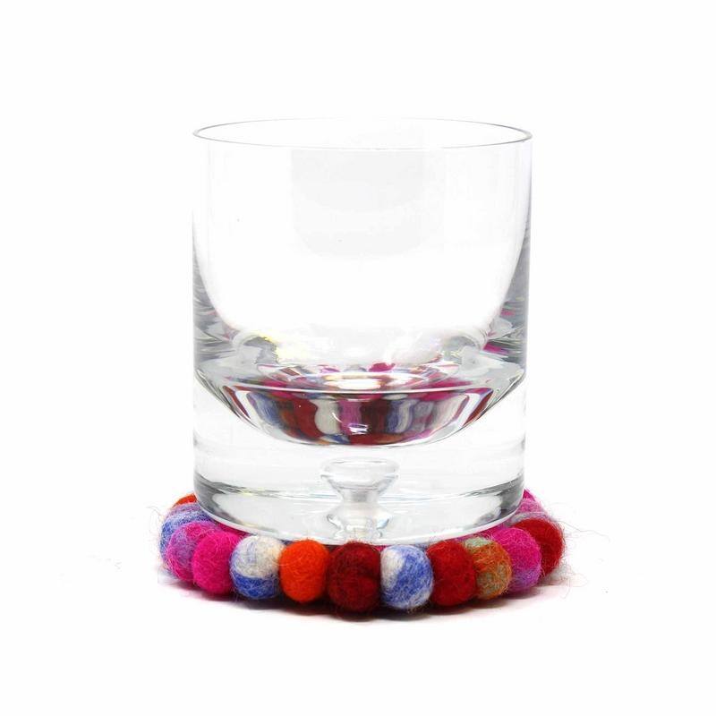 The Curated Nomad Southard Handmade Colorful Felt Ball Coasters (Set of 4) - N/A