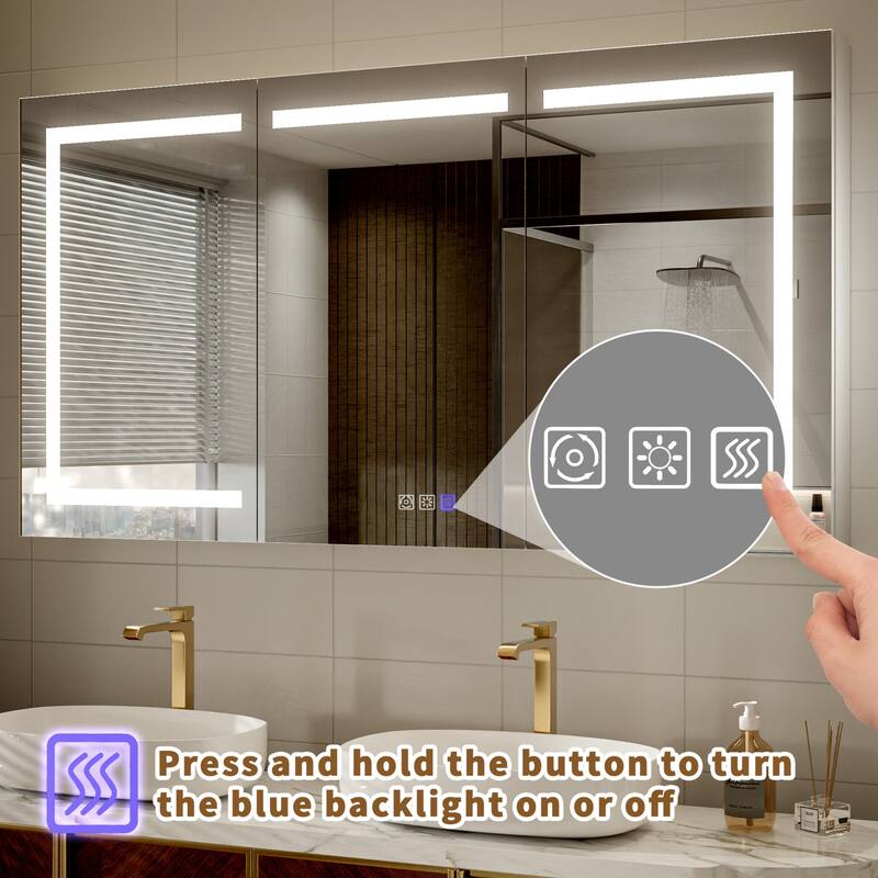 Modland 48-60" Extra Wide LED Medicine Cabinet - Dimmable Tri-Color Lighting,Defogger & GFCI Outlet