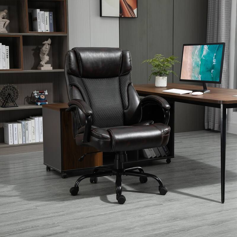 Vinsetto 484LBS Big and Tall Ergonomic Executive Office Chair High Back Adjustable Computer Task Chair Swivel PU Leather - Brown