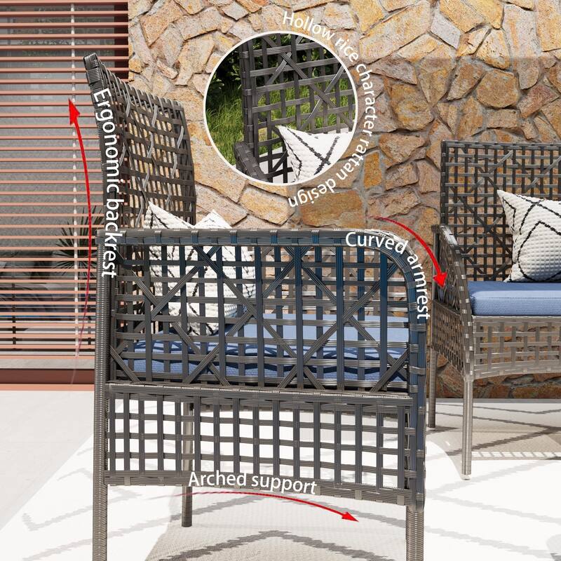 4-Piece Outdoor PE Wicker Sofa Set with Glass Table & Waterproof Cushions