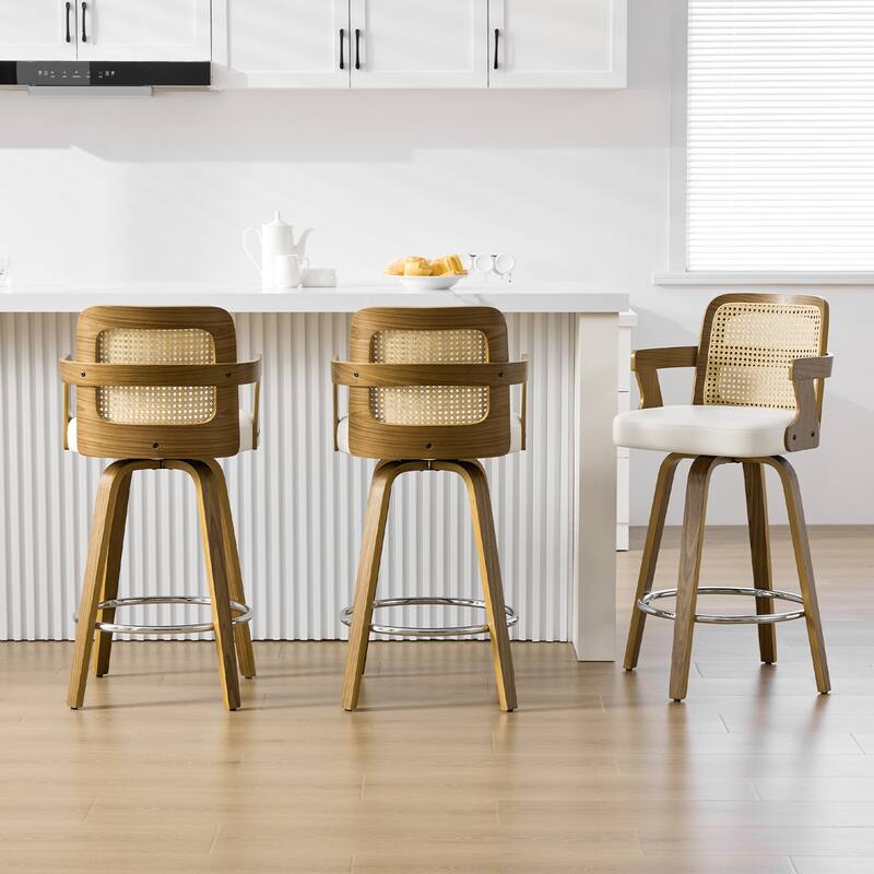 Upholstered Wood Swivel Counter Height Barstool with Arms - 37.8"H x 18.7"W x 19.29"D