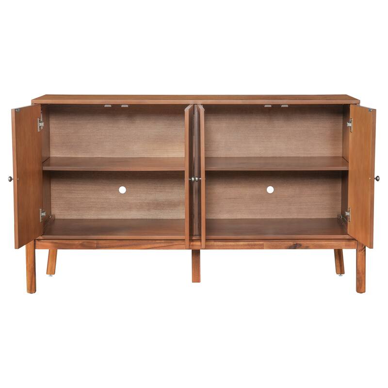 Vintage Sideboard Buffet Cabinet, 34.2" H 4-Door Storage Cabinet with Metal Handles, Brown Finish for Dining Room or Living Room