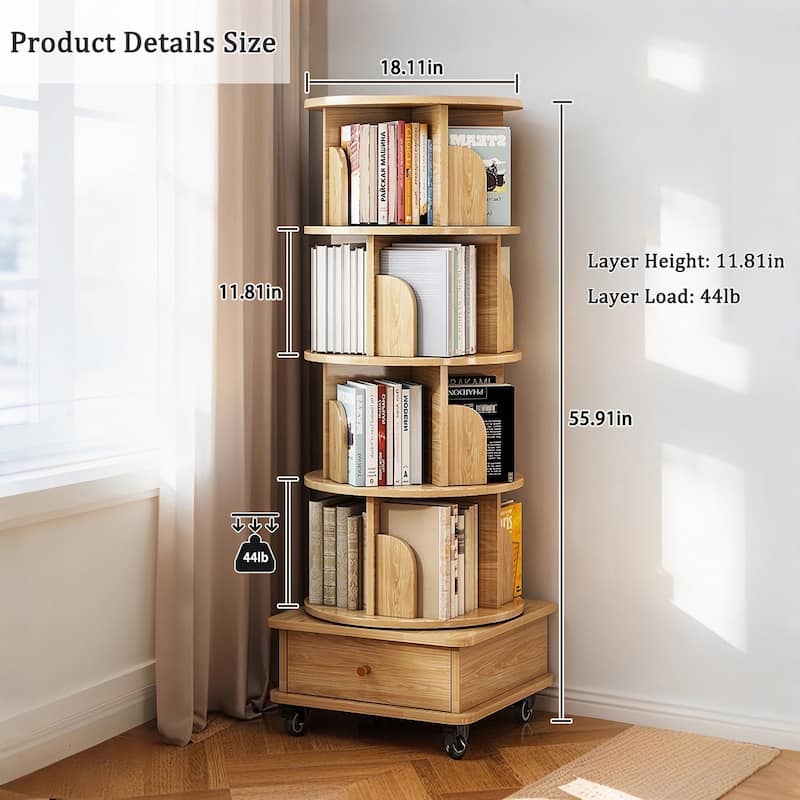 Anmytek 360 Rotating Corner Bookshelf with Wheels Space Saving Storage for Small Rooms