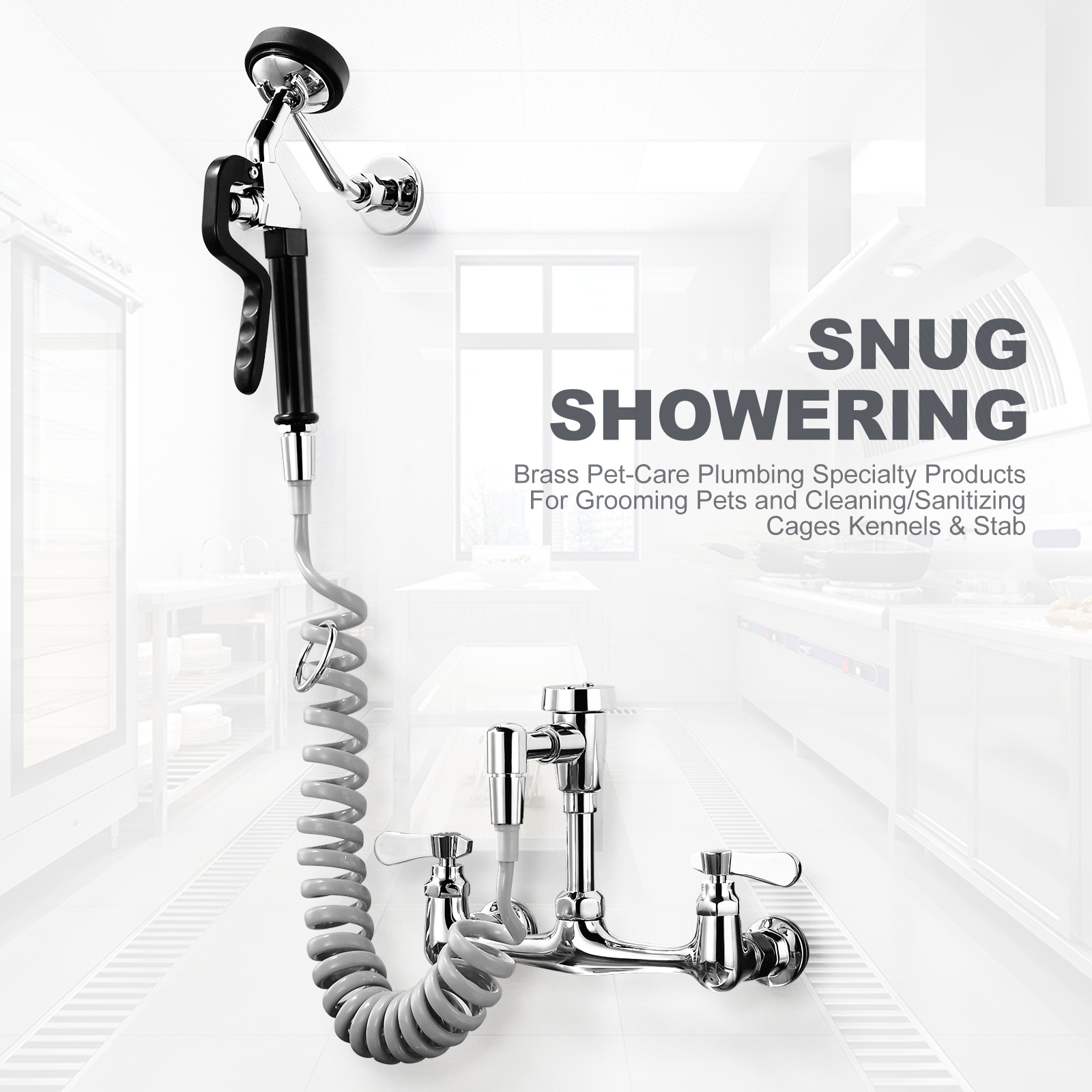 WOWOW Double Handle Wall Mounted Pet Grooming Faucet