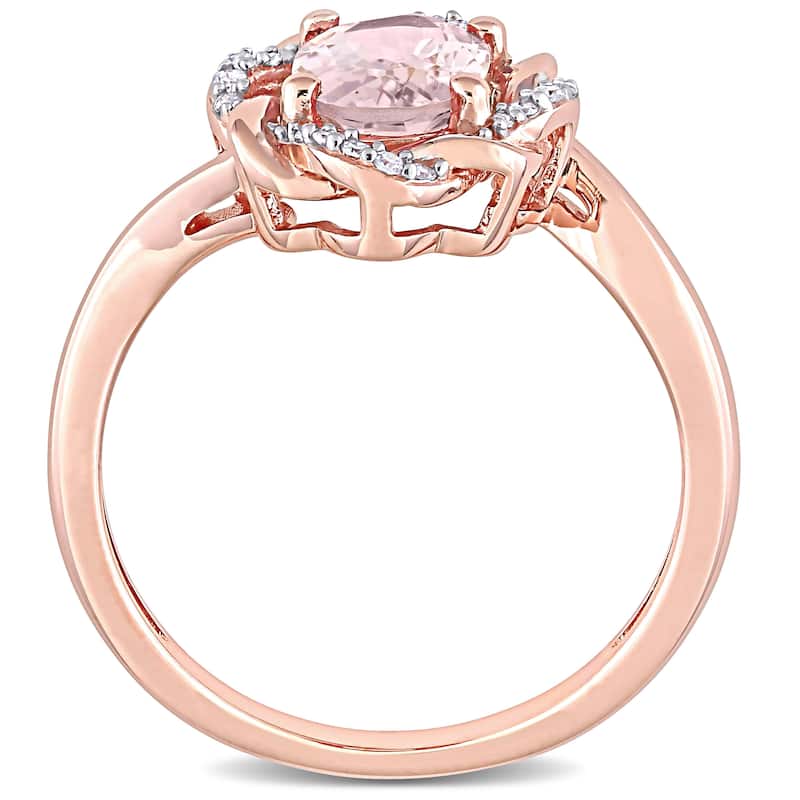 Miadora 10k Rose Gold Oval-cut Morganite & 1/10ct TDW Diamond Swirl Halo Ring