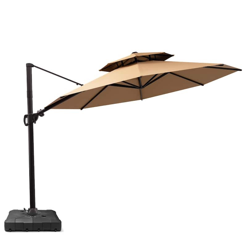 11 FT Outdoor Solar-Powered LED Light Aluminum Double Top Patio Cantilever Umbrella with Fillable Base
