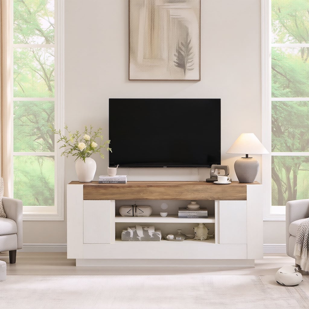 Modern TV Stand, Entertainment Center for TVs Up to 80", Thick Wood