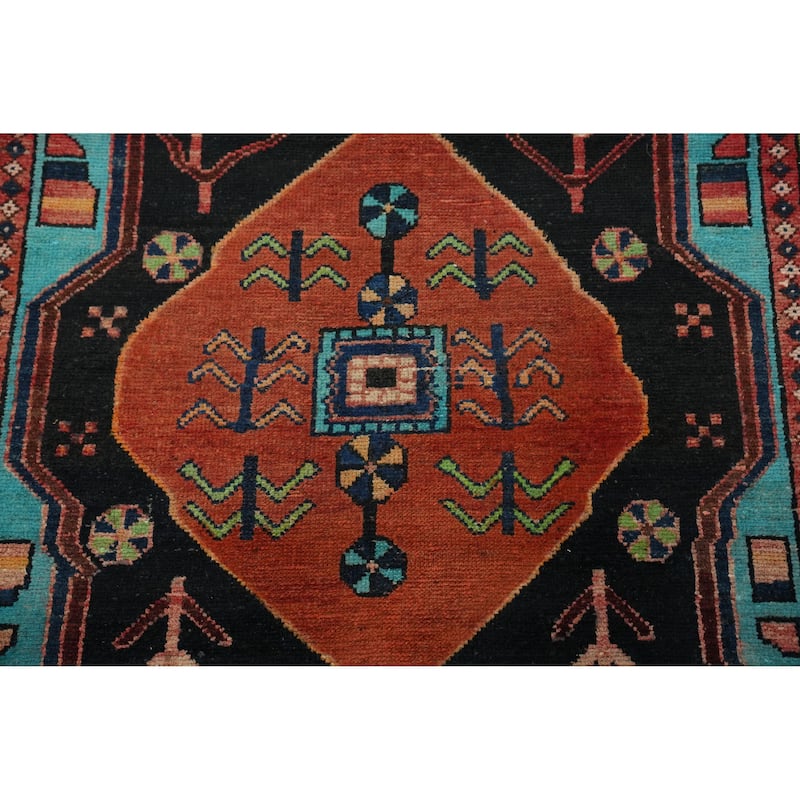Hand Knotted Oriental 100% Wool Carpet Traditional Tribal Black Hamedan Runner Rug - 8' 6'' X 3' 4''