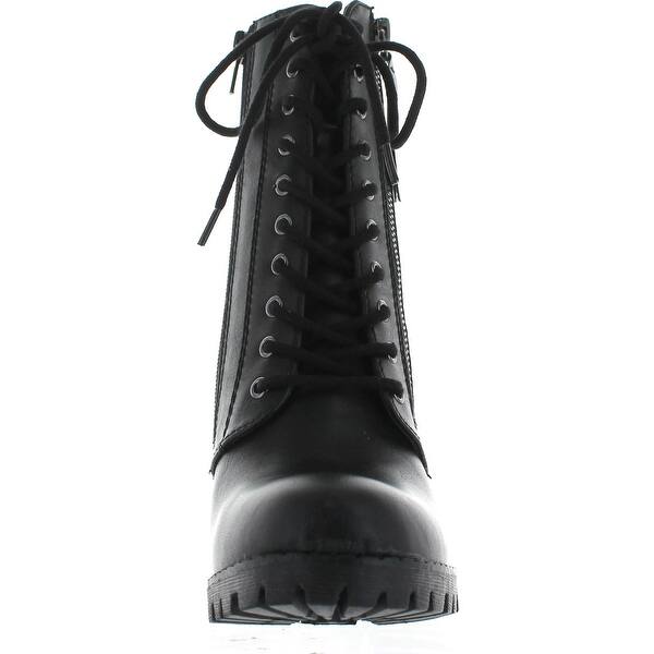 Shop Soda Women S Malia Faux Leather Lace Up Chunky Ankle Boot Black Overstock 14384865